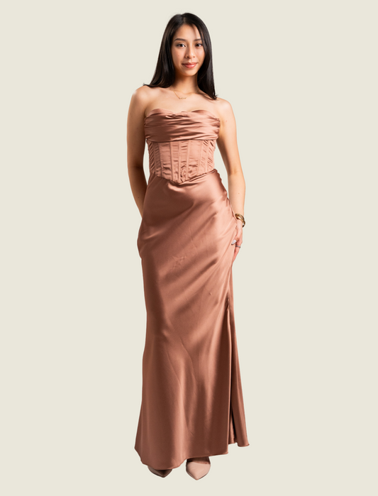 Apogee Brown Corset Maxi Dress