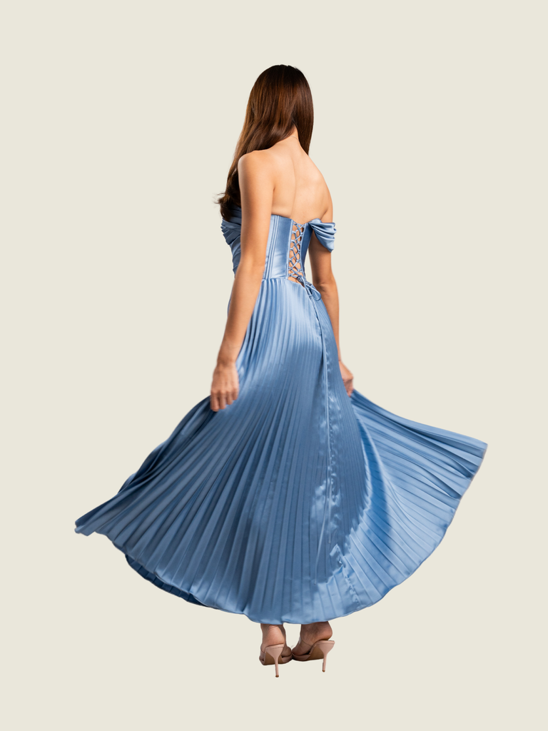 Apogee De Taj Blue Blue Pleated Gown