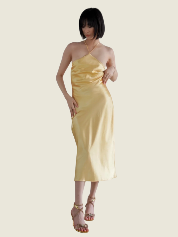 Apogee Diamant Halter Yellow Midi Dress