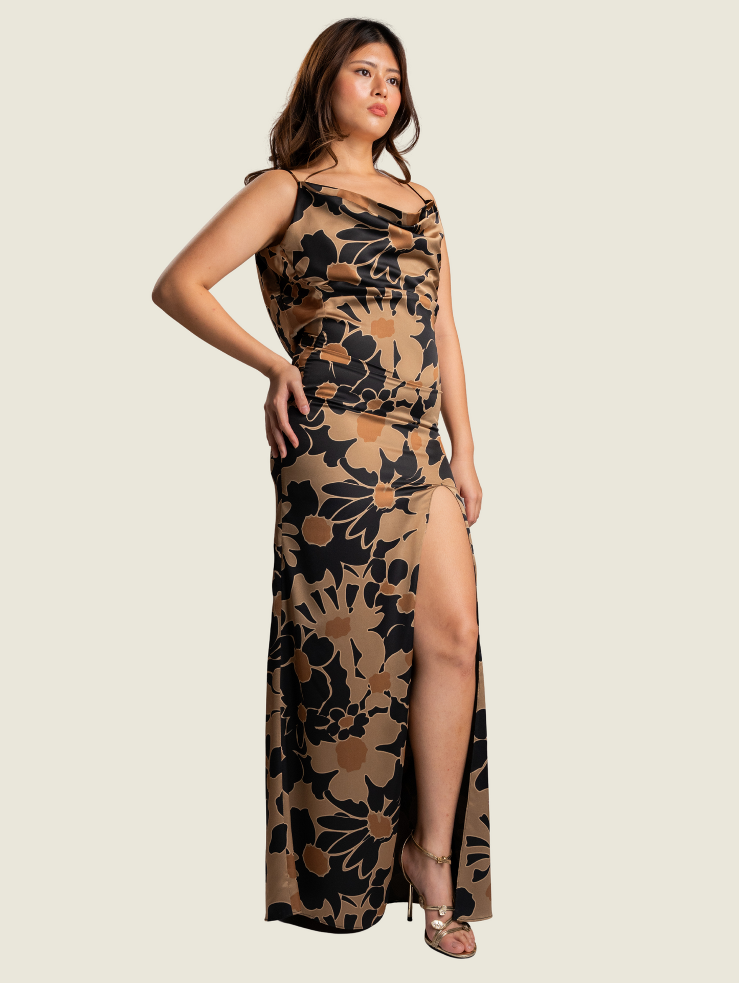 Apogee Ophelia Printed Black and Brown Maxi Dress