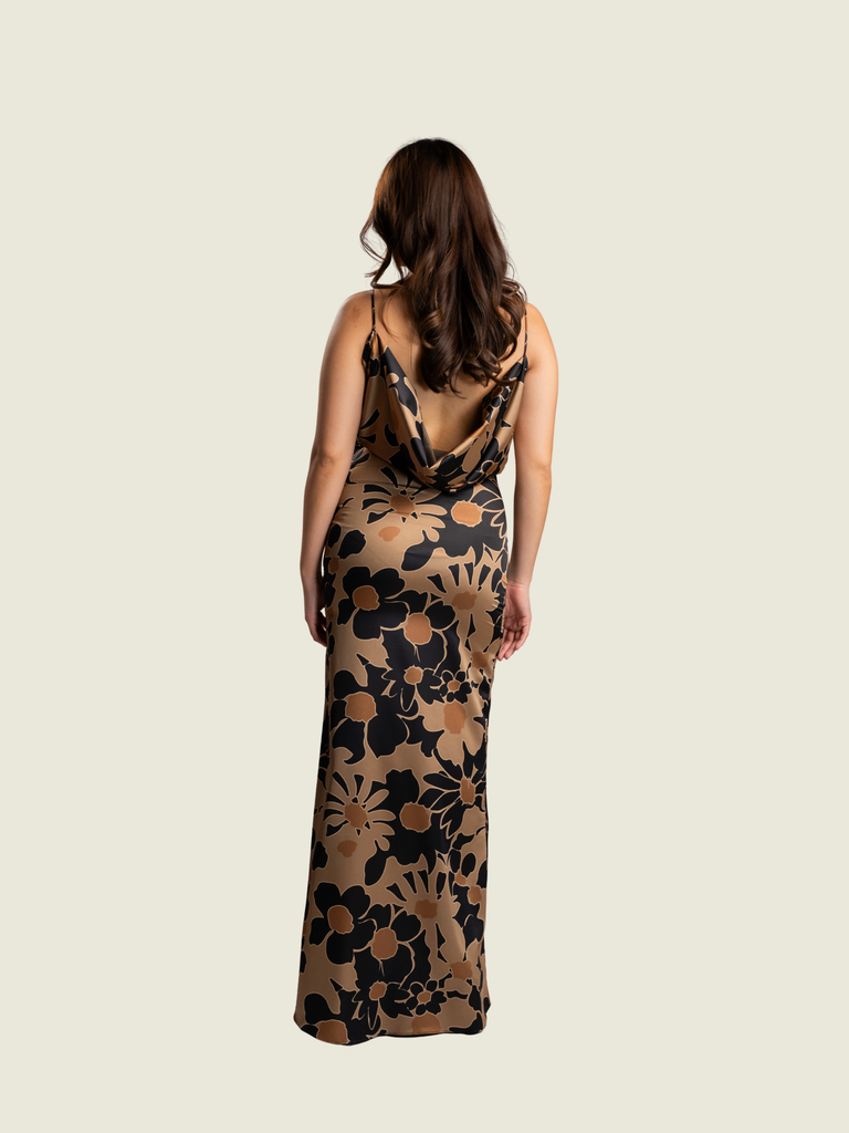 Apogee Ophelia Printed Black and Brown Maxi Dress