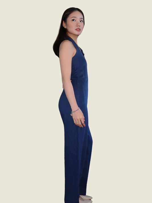 Araw the Line Blue Linen Halter Jumpsuit