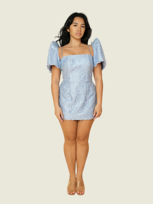 Atelier Carlene Dusty Blue Mini with Detachable Butterfly Sleeves