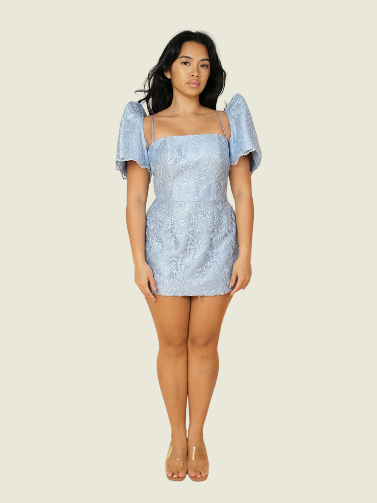 Atelier Carlene Dusty Blue Mini with Detachable Butterfly Sleeves