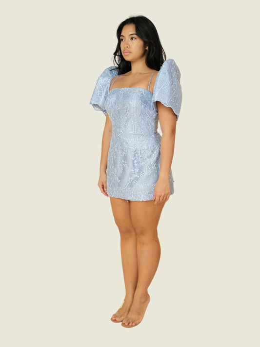 Atelier Carlene Dusty Blue Mini with Detachable Butterfly Sleeves