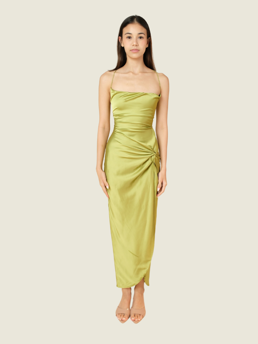 BABYBOO Green Jaida Silk Maxi Dress