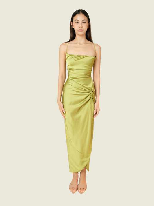 BABYBOO Green Jaida Silk Maxi Dress