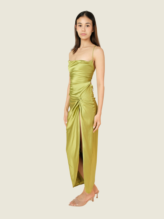 BABYBOO Green Jaida Silk Maxi Dress
