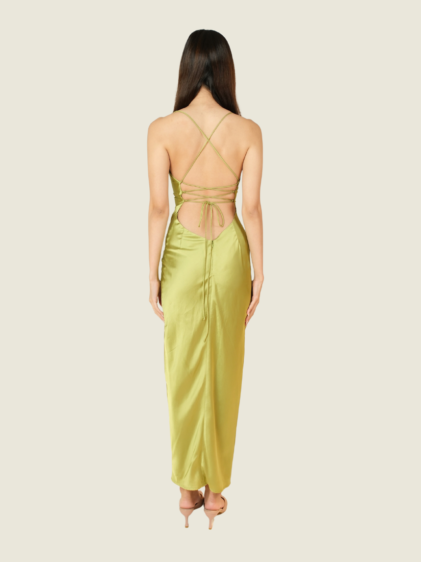 BABYBOO Green Jaida Silk Maxi Dress