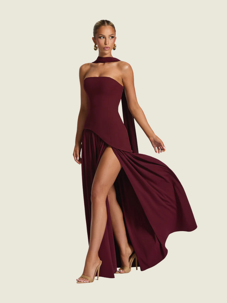 maliyah maxi dress gathered skirt with a thigh high split complete the elegant look Maliyah Maxi Dress: Luxury Meets