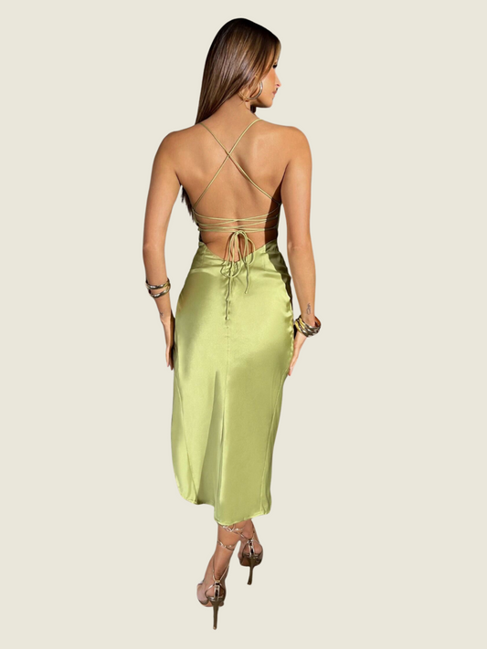 BABYBOO Green Jaida Silk Maxi Dress