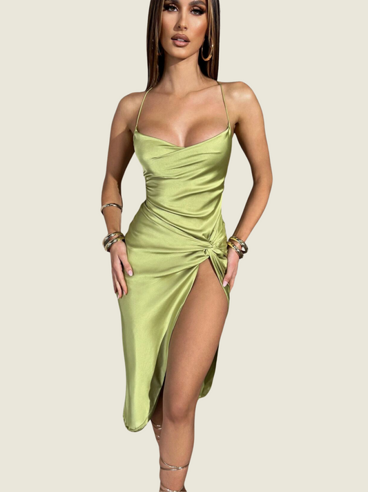 BABYBOO Green Jaida Silk Maxi Dress