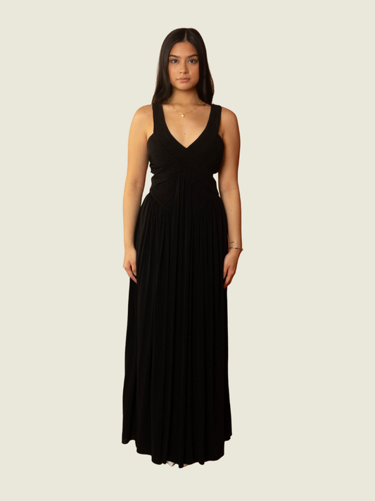 BCBG Black Pleated Cut Out Gown