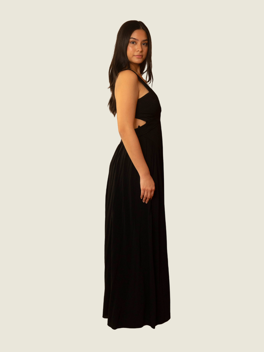 BCBG Black Pleated Cut Out Gown