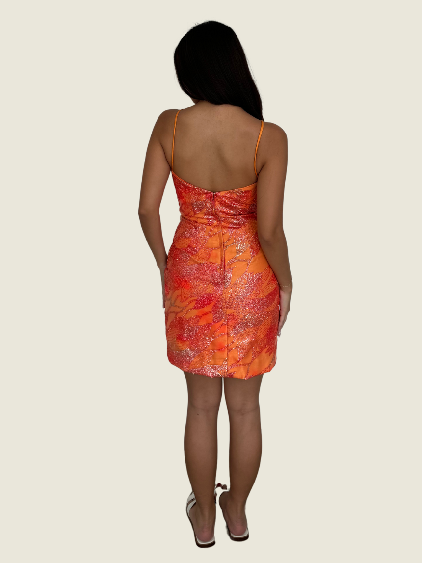 Beaded Orange Mini Dress