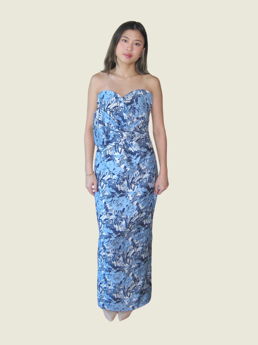 Bianca Cordero Custom Blue Floral Tube Gown