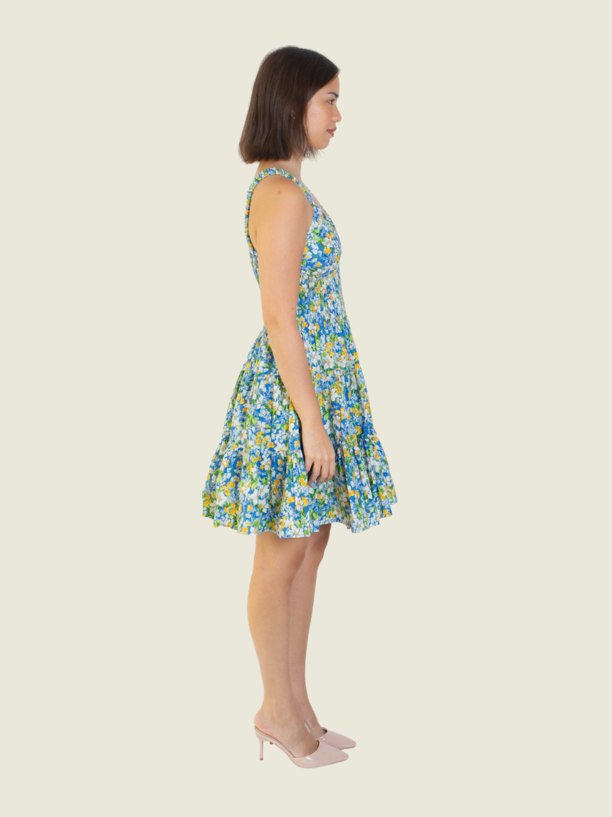 CB Positano Blue Floral Scrunch Dress