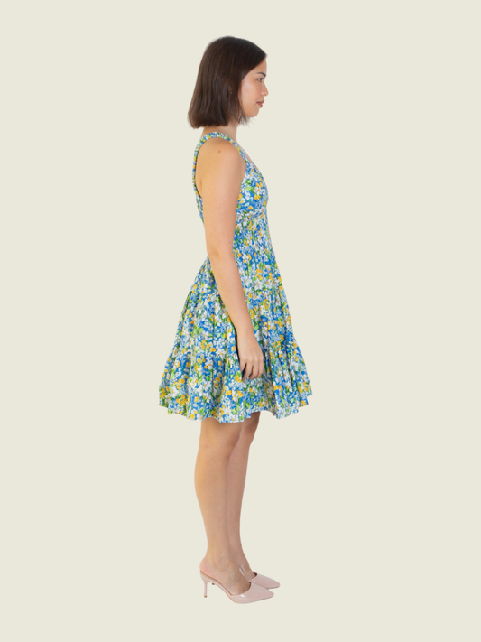 CB Positano Blue Floral Scrunch Dress