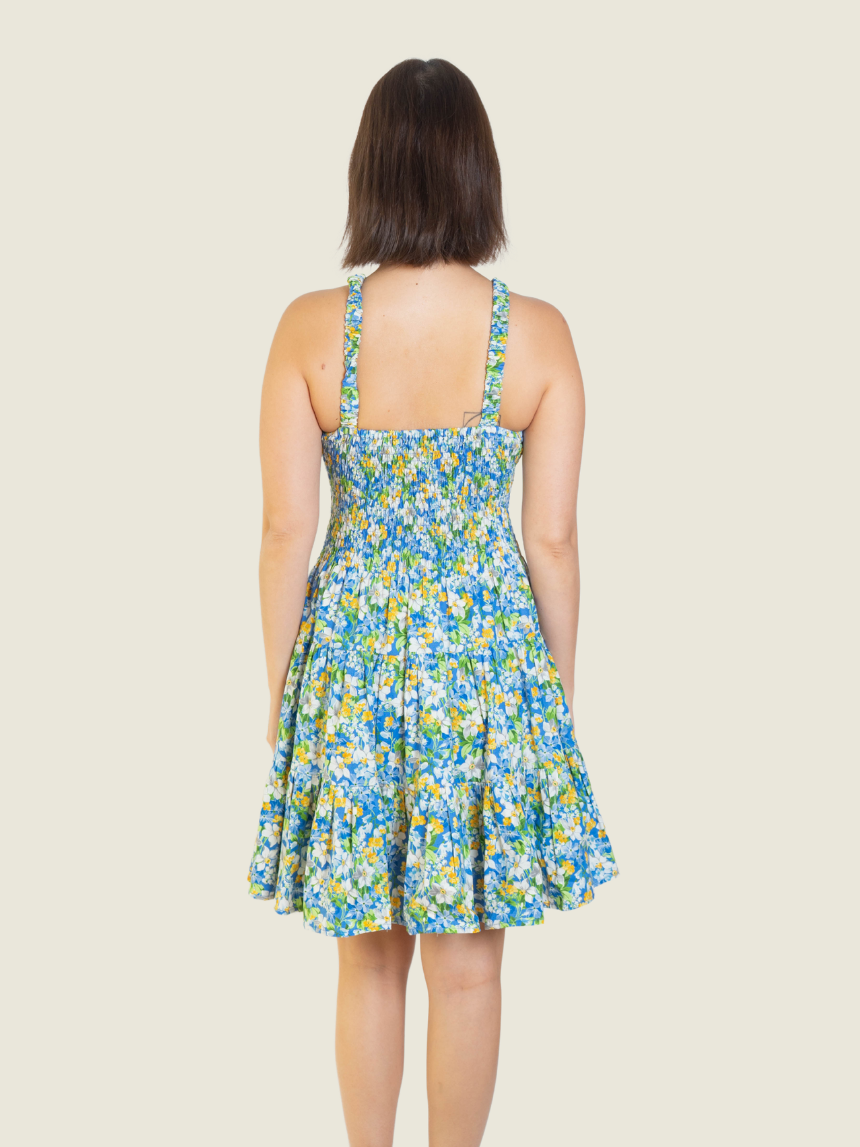 CB Positano Blue Floral Scrunch Dress