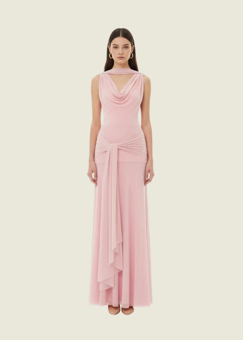 COCOSIN Pink Solene Drape Maxi Dress