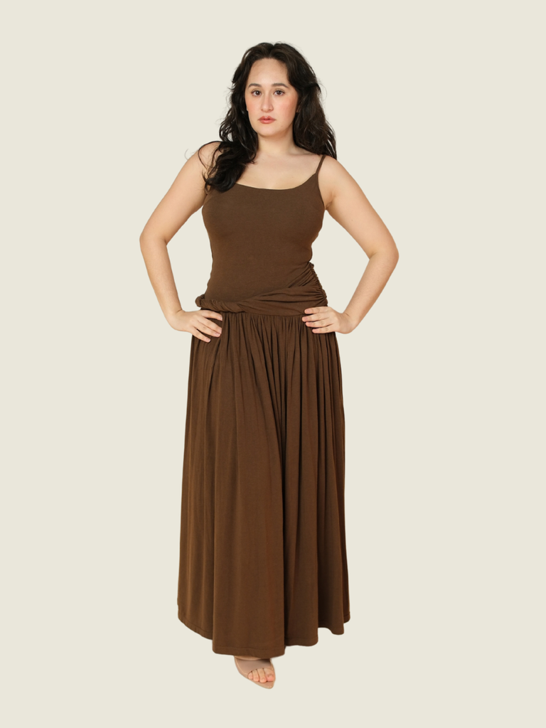 COCOSIN Spaghetti Strap Maxi in Brown (L)
