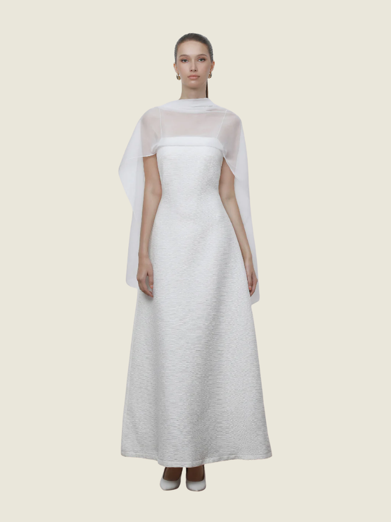 COCOSIN White Draped Scarf Strap Dress