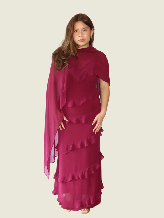 Caca Studio Burgundy Ruffle Maxi