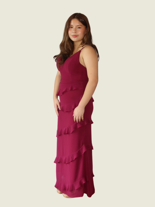 Caca Studio Burgundy Ruffle Maxi
