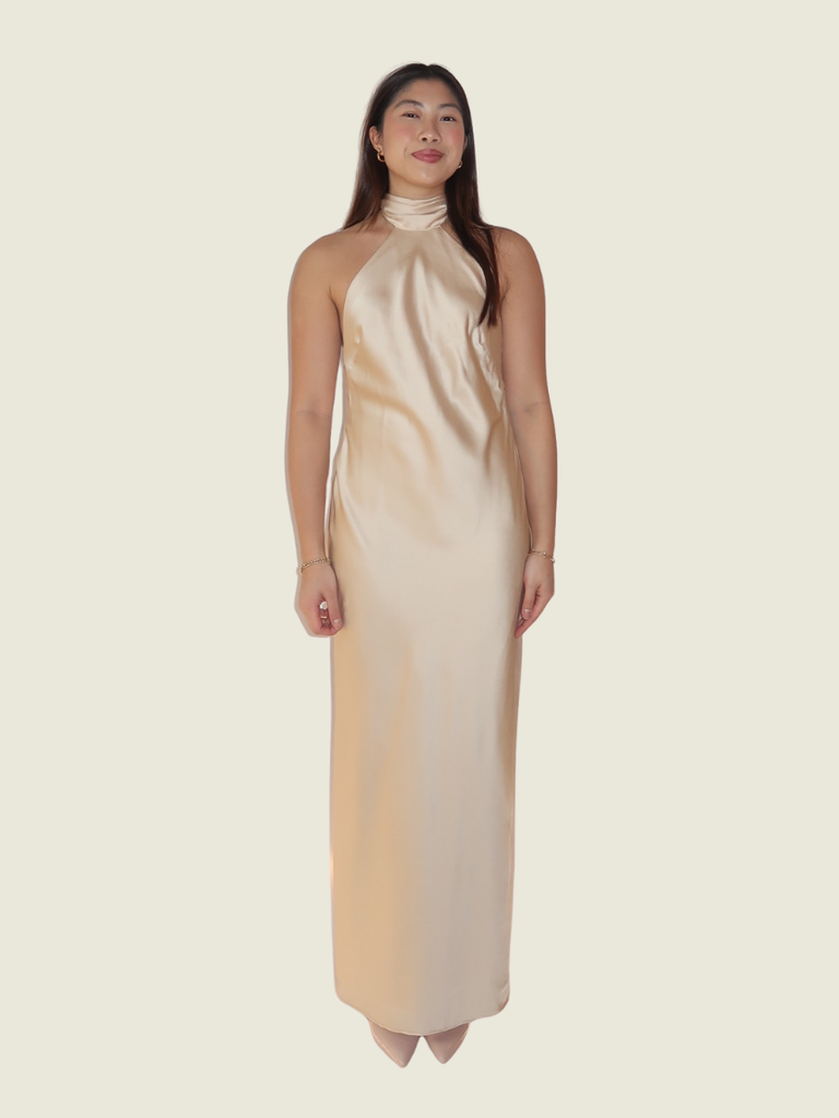 Carina Atelier Champagne Backless Halter Maxi