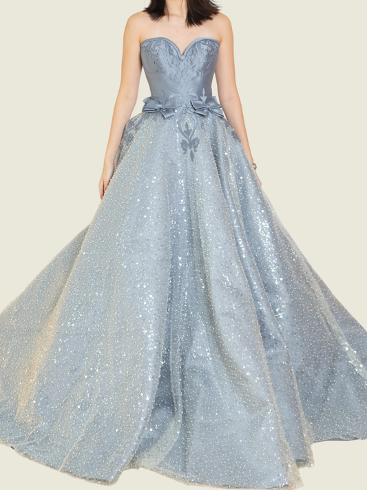 Cary Santiago Custom Gray Cinderella Corset Ball Gown