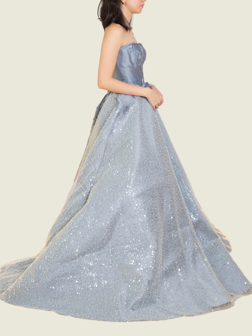 Cary Santiago Custom Gray Cinderella Corset Ball Gown