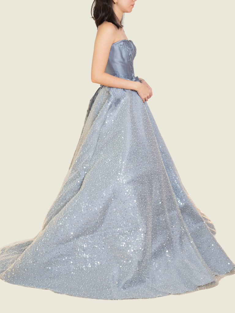 Cary Santiago Custom Gray Cinderella Corset Ball Gown
