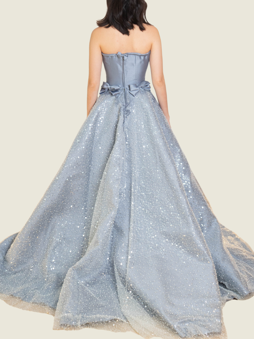 Cary Santiago Custom Gray Cinderella Corset Ball Gown