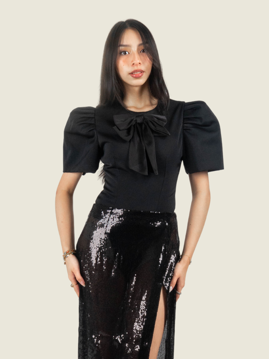 Chris Nick Black Bodysuit with Filipiniana Butterfly Sleeves