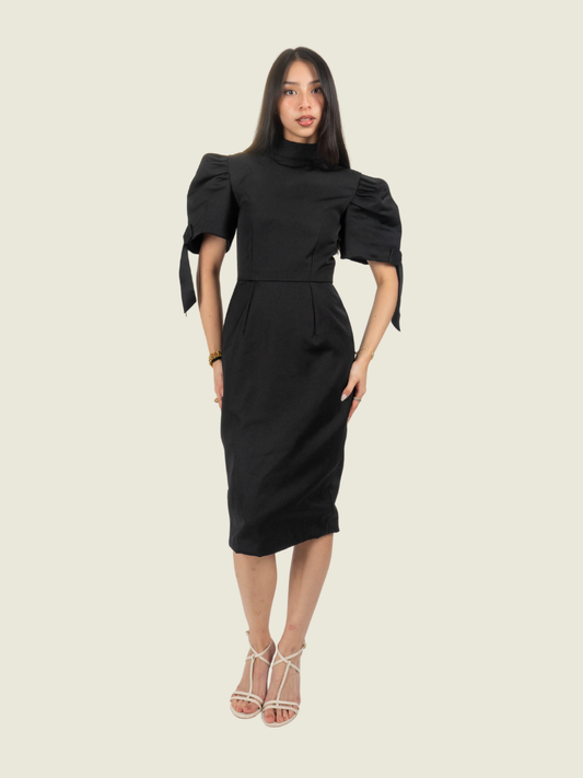 Chris Nick Black High Neck Filipiniana Midi Dress