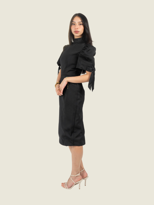 Chris Nick Black High Neck Filipiniana Midi Dress
