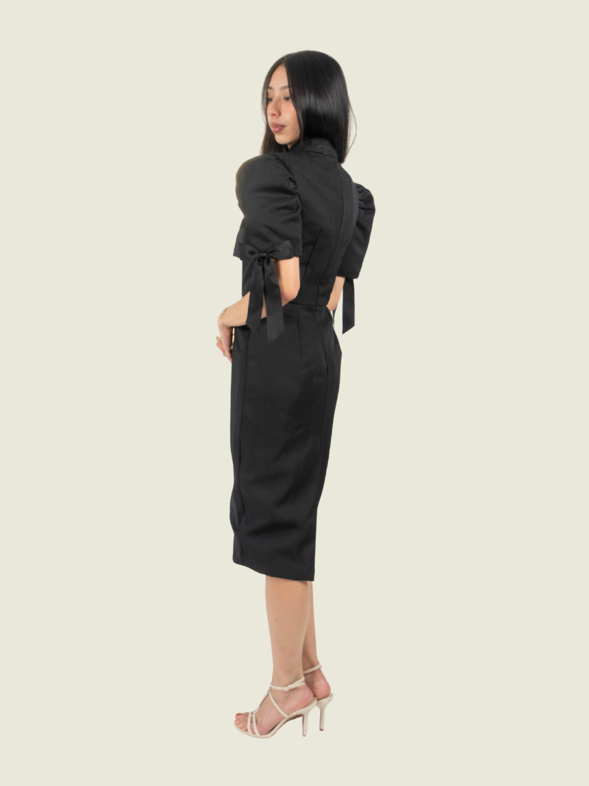 Chris Nick Black High Neck Filipiniana Midi Dress