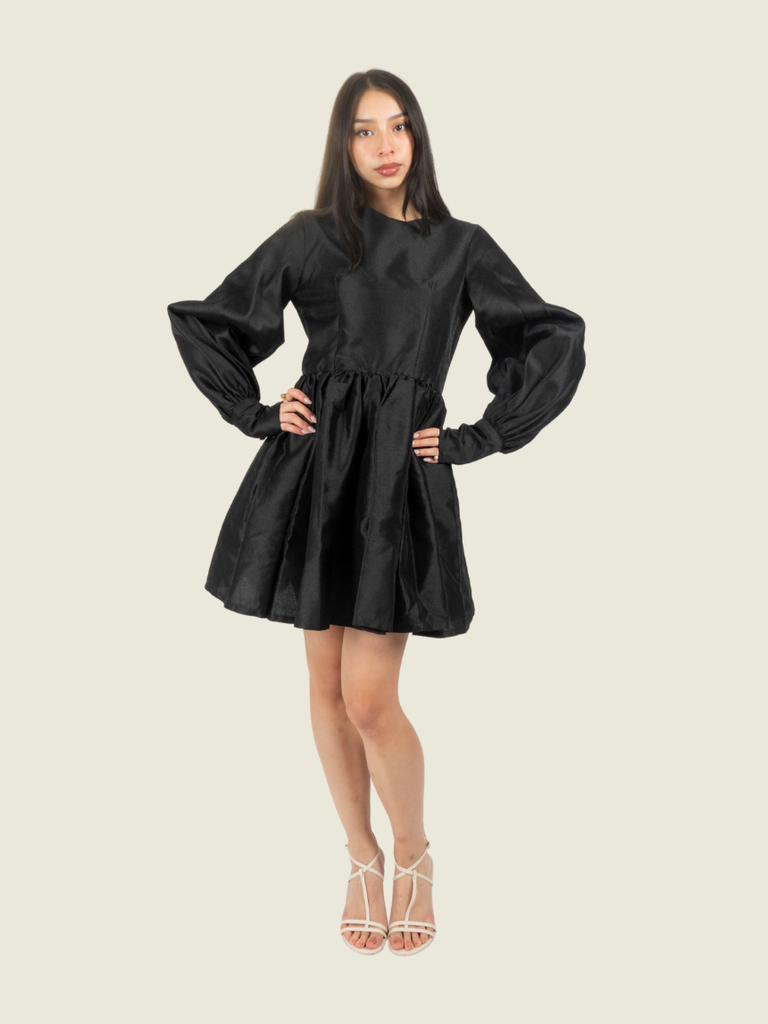 Chris Nick Black Long Sleeve Mini Babydoll Dress