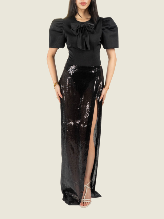 Chris Nick Black Sequin Sheer Long Skirt