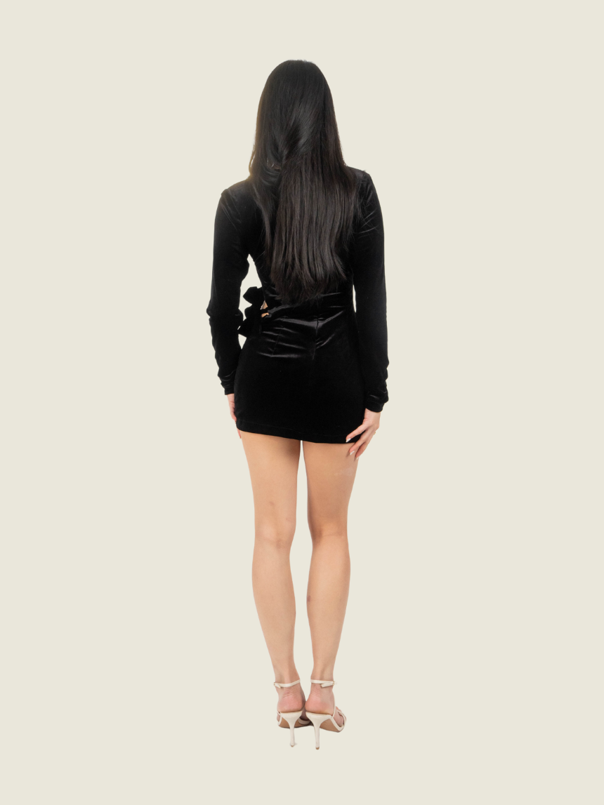 Chris Nick Black Velvet Long Sleeve Mini Dress