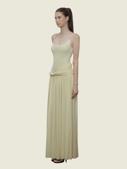 COCOSIN Yellow Spaghetti Strap Maxi Dress