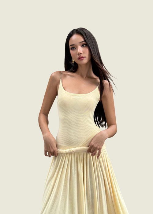 COCOSIN Yellow Spaghetti Strap Maxi Dress