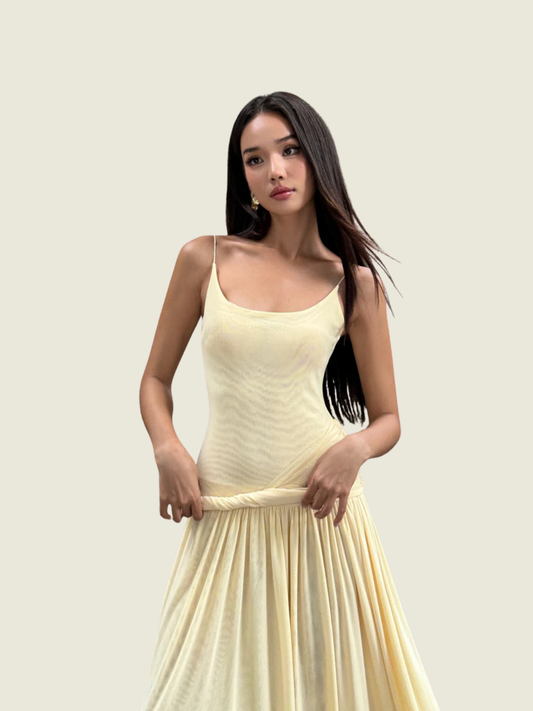 COCOSIN Yellow Spaghetti Strap Maxi Dress