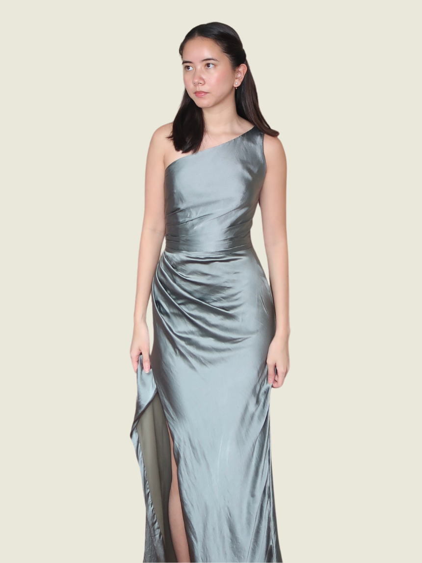 Custom Italian Silk Asymmetrical Gown