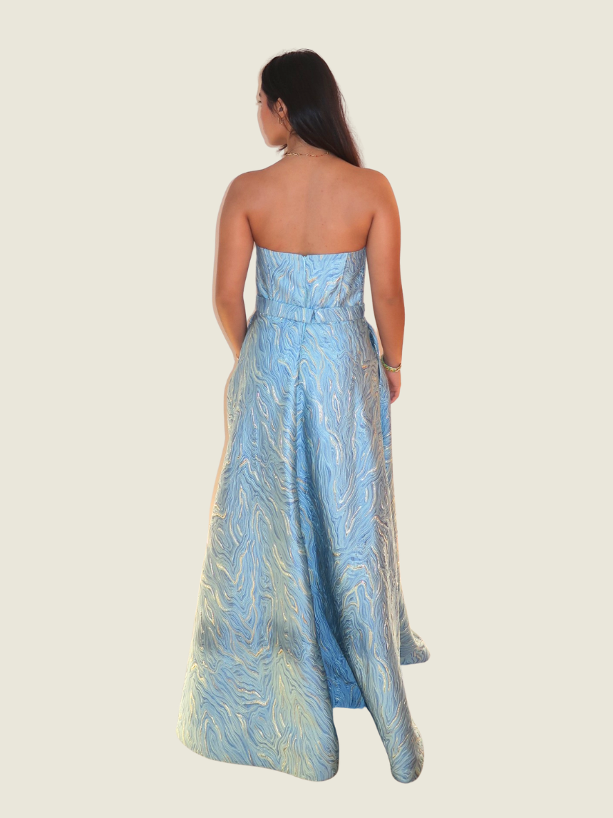 Custom Blue and Gold Textured Gown