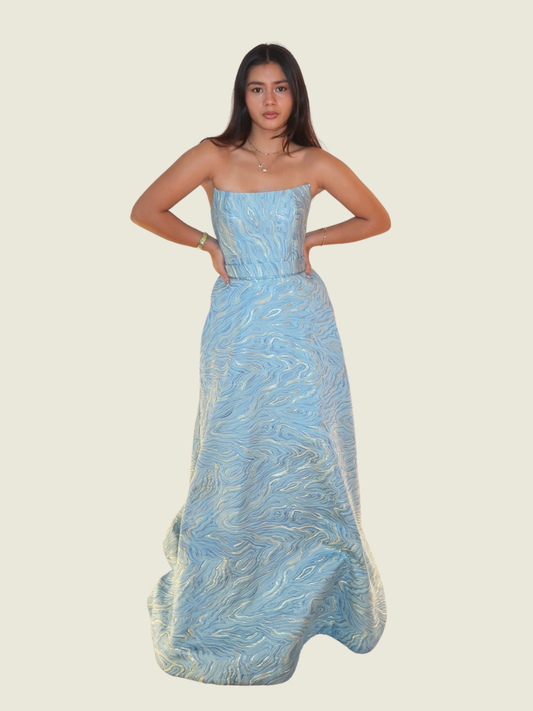 Custom Blue and Gold Textured Gown