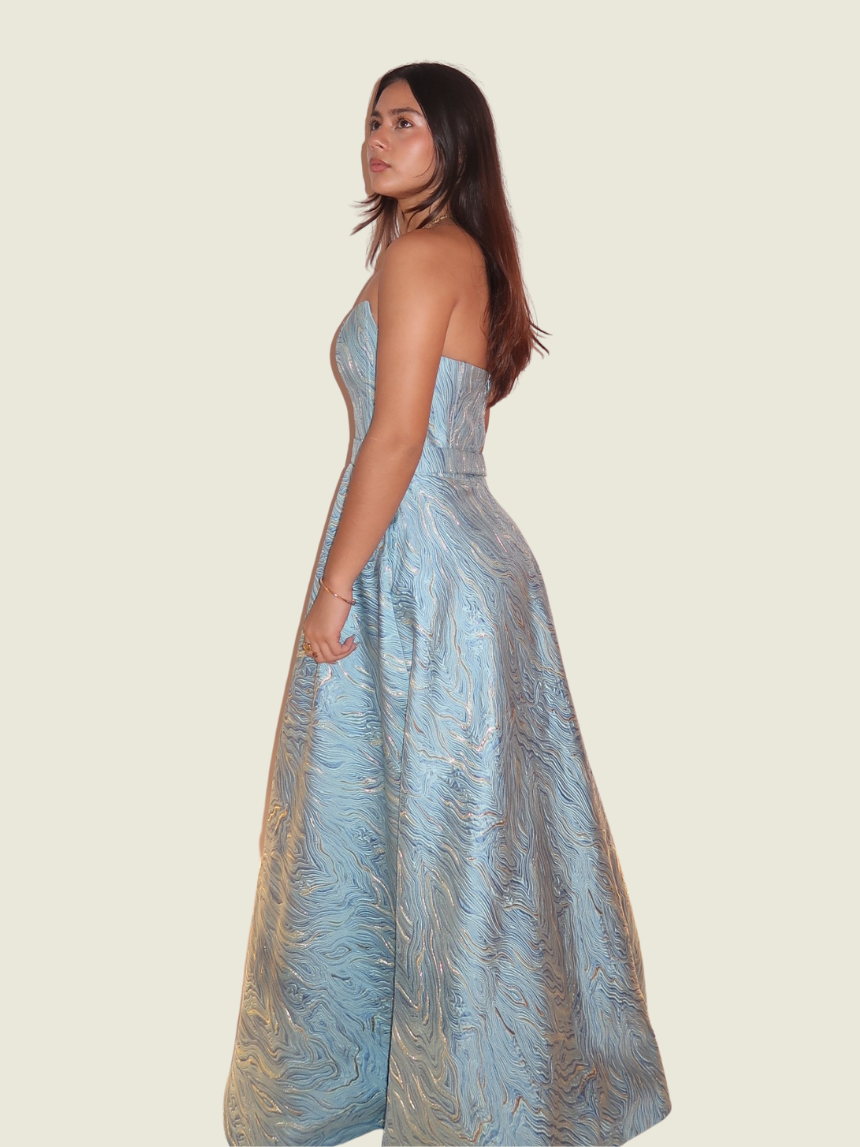 Custom Blue and Gold Textured Gown