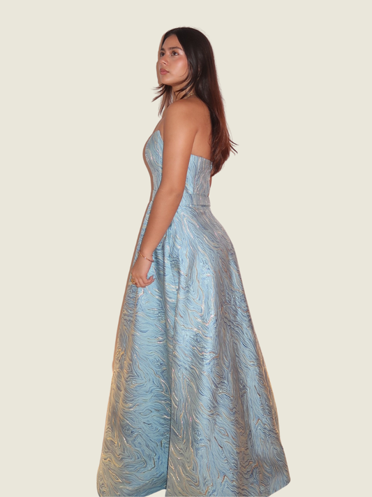 Custom Blue and Gold Textured Gown