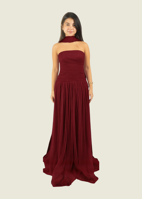 Custom Burgundy Tulle Gown