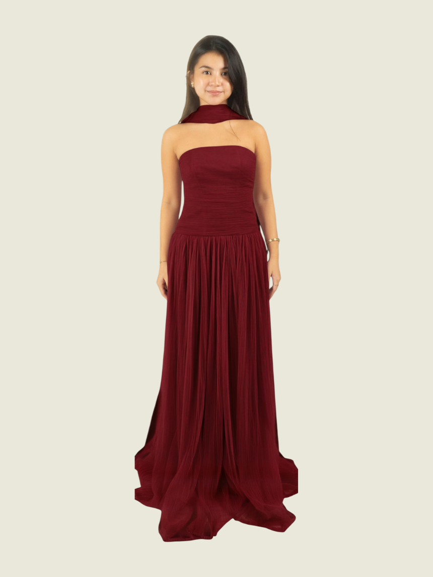 Custom Burgundy Tulle Gown